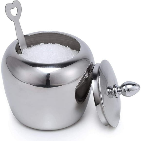 Small Stainless Steel Sugar Bowl Sugar Bowl With Lid And Heart Shaped Sugar Spoon For Kitc