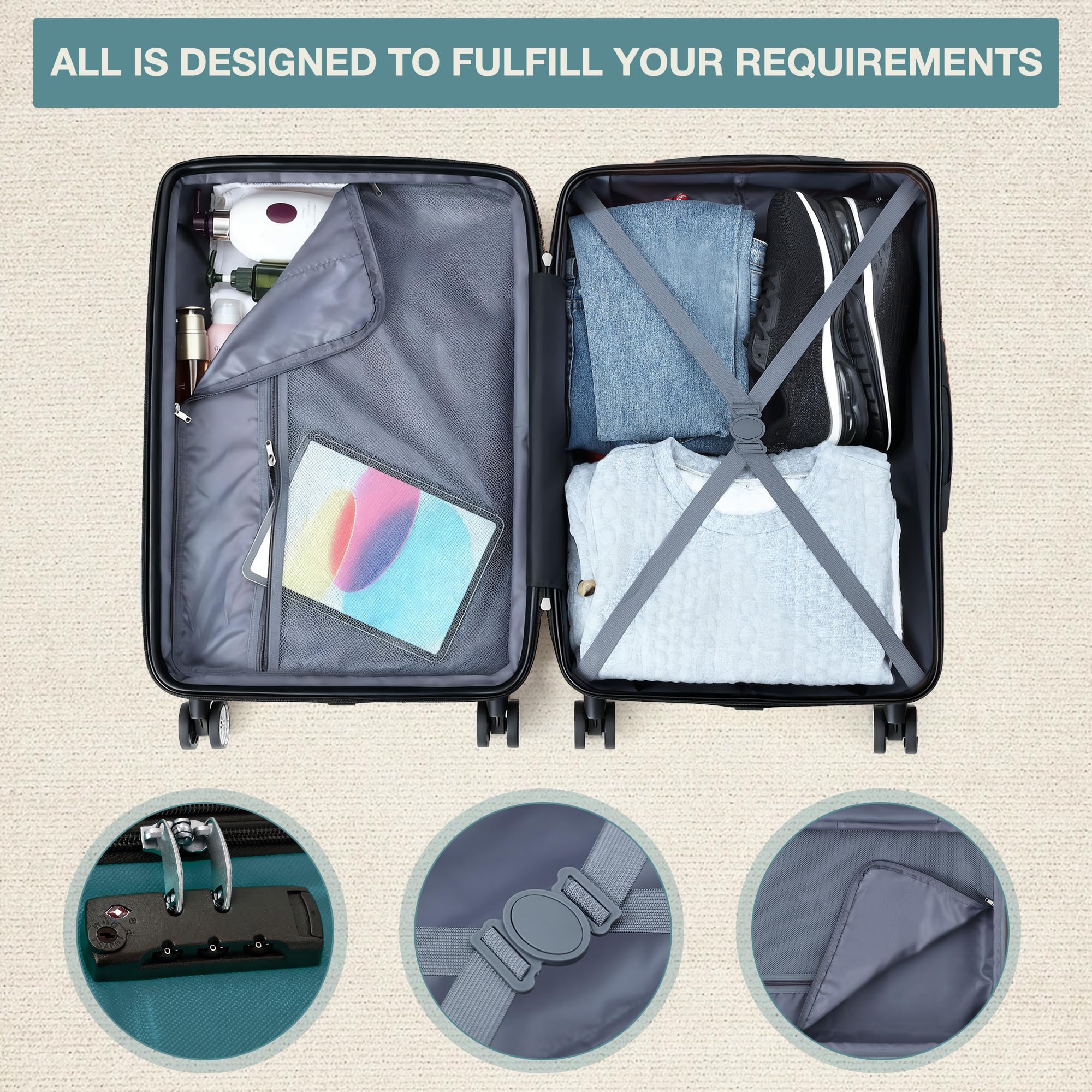 24" Expandable Hard Shell Carry On Luggage with No Noise Spinner Wheels, 77L ABS Hardside Carry On Suitcase with TSA Lock, Lightweight Hardshell Suitcase with Adjusts in 3 Stages for Trips, Vacations