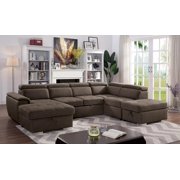 Contemporary Light Brown Nabuck Sectional Sofa Furniture of America CM6963 Hugo