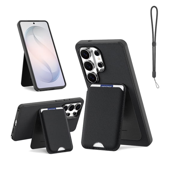 Mynvo Case for Samsung Galaxy S26 Ultra with Wrist Strap, PU Leather Wallet Case with Card Holder Support Wireless Charging Shockproof Magnetic Back Cover for Women Men, Black