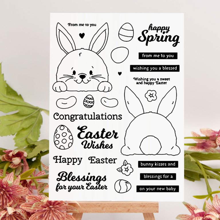 Rabbit Clear Stamps for Card Making Decoration Scrapbooking Supplies,  Animals Clear Stamps Easter Eggs Blessing Words Transparent Rubber Seal  Stamps