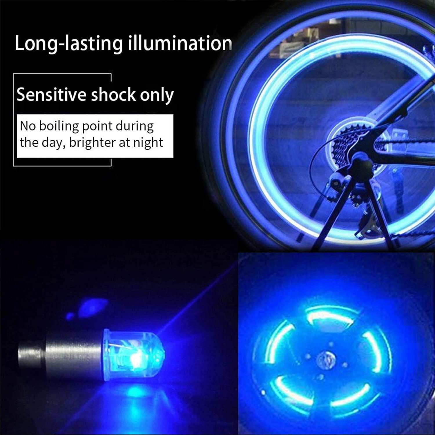 YUERR LED Bike Wheel Lights Car Tire Valve Stems Caps Bicycle Motorcycle Waterproof Tyre Spoke Flash Lights Cool Reflector Accessories for Kids Men Women with 10 Extra Batteries 