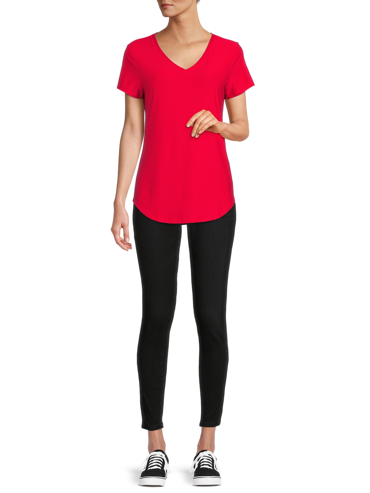 No Boundaries Juniors Brushed V-Neck T-Shirt with Short Sleeves, 2-Pack, Sizes XS-XXXL