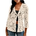 thumbnail image 6 of yardsong Summer Cardigans for Women 2026 Lightweight 3/4 Sleeve Crochet Lace Cardigan Dressy Casual Open Front Bolero Shrug 2026 Beige,S, 6 of 9