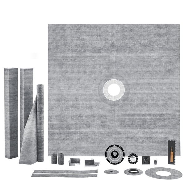 VEVOR Kit de Bordillo de Ducha 1828 x 1828 x 32 mm con Brida Central de PVC de 50,8 mm, Rejilla de Acero Inoxidable de 101,6 mm, Membrana y Tira Impermeables, Varillas Inclinadas Aptas para Baño