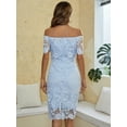 thumbnail image 4 of EILLY BAZAR Guipure Lace Slit Hem Dress for Women Off The Shoulder Female Dress Baby Blue Sizes From XS To XL, 4 of 4