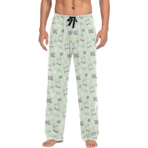 GZHJMY Cartoon Koala Green Men's Pajama Pants, Soft and Comfortable Lounge Sleep Bottoms with Pockets, Men's Sleepwear with Custom Print, Large