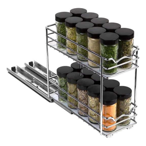 HOLDN’ STORAGE Pull-Out Cabinet Spice Rack Organizer, Heavy-Duty Chrome Metal, 4 ½ W x 10 ⅜ D x 8 ⅞H Inch, 2 Tier