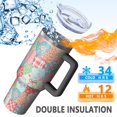 thumbnail image 5 of 40oz Pioneer Flower Floral Print Pattern Insulated Tumbler with Handle, BPA-Free Leak Proof Lid and Straws, Double Wall Vacuum, Hot 12h/Cold 34h, 5 of 6