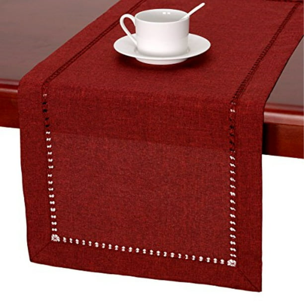 GRELUCGO Handmade Hemstitched Polyester Rectangle Table Runners And ...