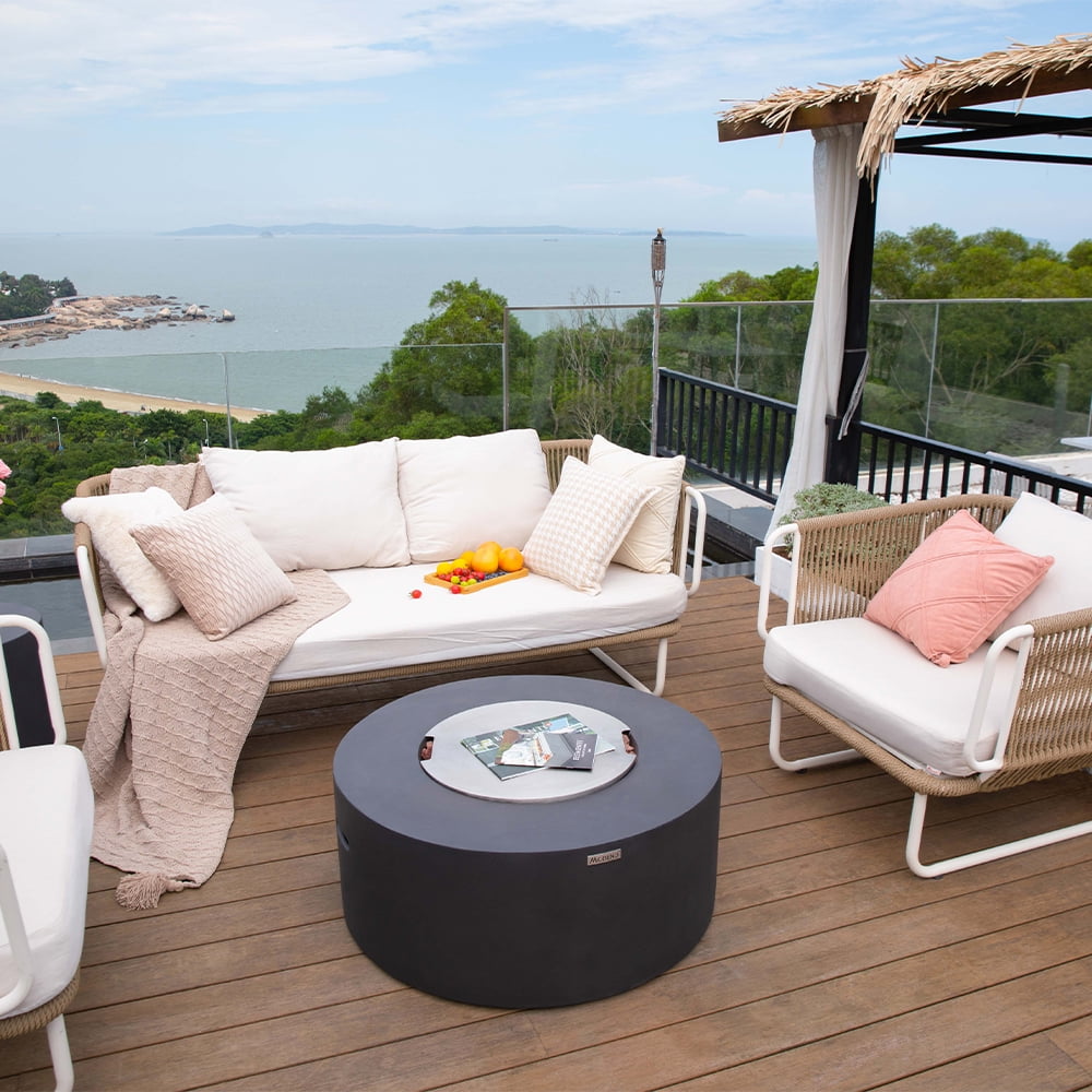 Modeno Venice Gas Fire Pit for Outside Outdoor Fire Pit Table Smokeless Fire Pit Concrete Round Fire Bowl Patio Heater Fireplace 50000 BTUs - Grey, 34 x 34 Inches