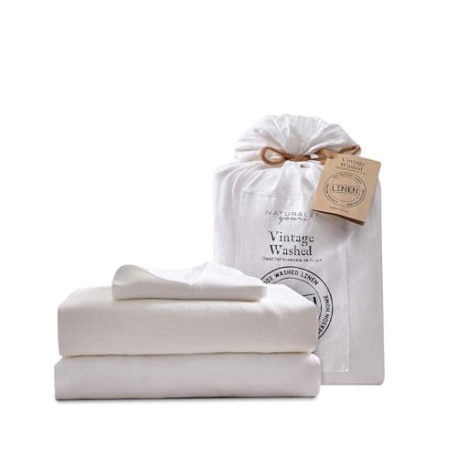 New Season Naturally Yours Linen Sheets Set - 100% European Flax Linen Sheets King, Soft, Breathable & Durable Luxury 4 Pcs Set (1 Flat Sheet, 1 Fitted Sheet, 2 Pillowcases) (King, White)