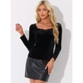 thumbnail image 4 of DARING DIVA Women's Velvet Long Sleeve V Neck Stylish Blouses XS Black, 4 of 6