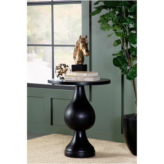 JERFIT 20-inch Round Pedestal Side Table for Living Room, Black Wood End Table with Elegant Farmhouse Design