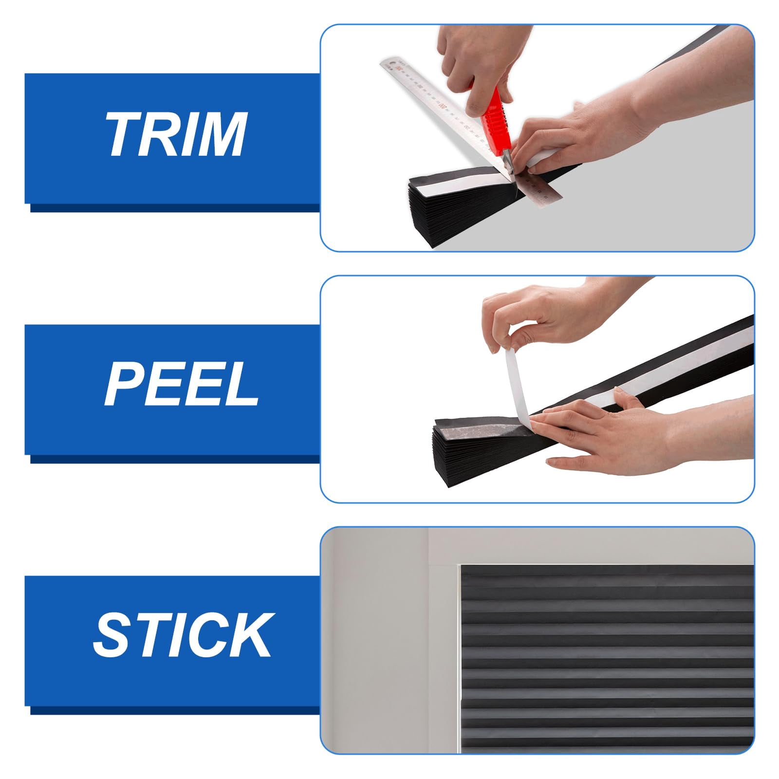 Blackout Paper Window Blinds 36" X 72" - 6 Pack Temporary Cordless Stick On Self-adhesive No Drill Shades  Darkening Pleated Cover For Bedroom Kitchen Patio Door (black 100% Material)