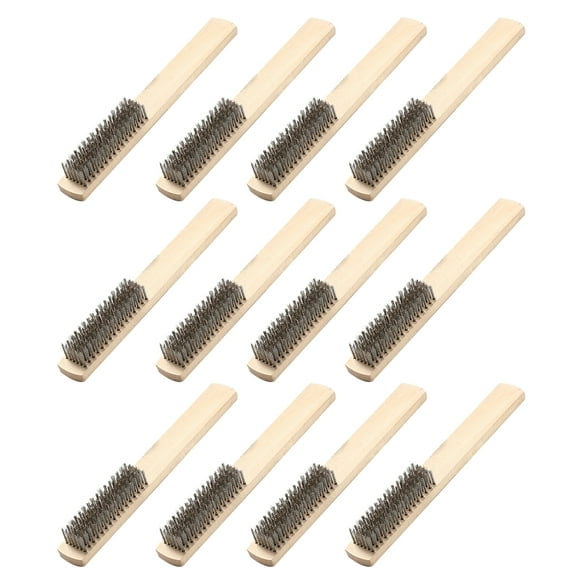 12 PCS Wire Brush Set with Wood Handle Stainless Steel Wire Scratch Brush for Cleaning Rust Removal