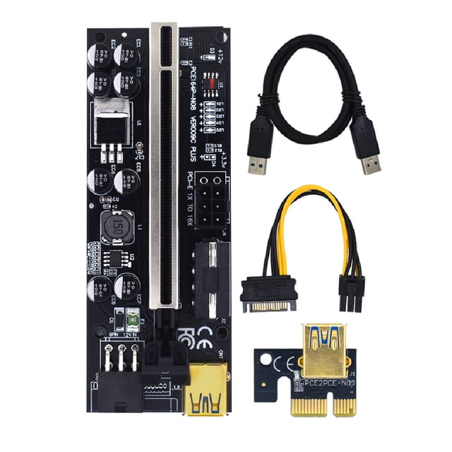 010Splus Riser Board with LED Flowing Light PCI-E 1X to 16X Extender Card Computer Accessory, Black Slot, Black USB Cable
