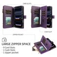 thumbnail image 4 of For Apple iPhone 17e Orchid Pattern Wallet Case, 9 Card Slots Zipper Pocket, Detachable Wrist & Shoulder Strap, Magnetic Shockproof Protective Phone Case,Dark Purple,For iPhone 17e, 4 of 9