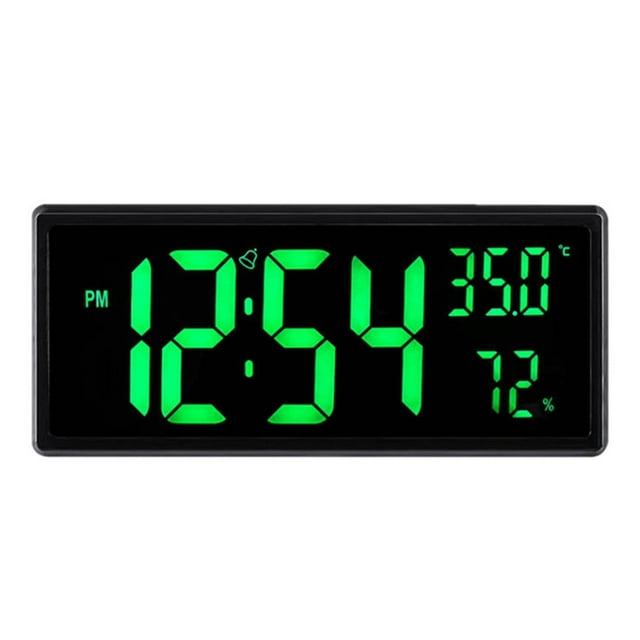GROWTH TANK Digital Wall Clock, Large Display Calendar Alarm Day Clock with Temperature, USB green