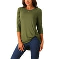 thumbnail image 1 of Blusa fluida asimétrica de cuello redondo con nudo en la cintura y mangas 3/4 para mujer INSPIRE CHIC Verde Ejército L, 1 of 1