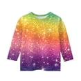 thumbnail image 5 of Girls 3/4 Sleeve Tops Round Neck Loose Shirt, Sparkle Ombre Print Summer Blouse 5-16Y, 5 of 5