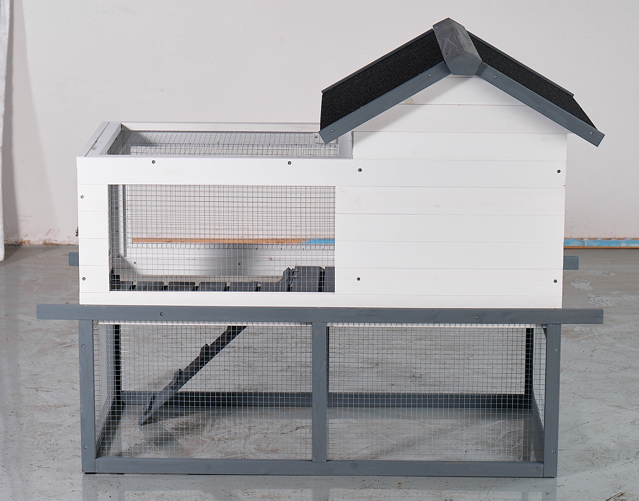 53" Double-Tier Wooden Waterproof Chicken Coop And Rabbit Hutch Complete With A Roof, Stairs, Removable Cleaning Tray, Suitable For Small To Medium Pets