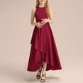 thumbnail image 2 of felwors Girls Sleeveless Party Dresses Tween Girls Satin Trendy Pageant Bridesmaid Wedding Guest Gown Irregular Ruffle Hem Wine, 10-12 Years, 2 of 5