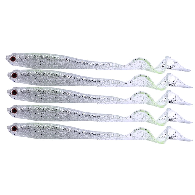 5 señuelos de pesca blandos plateados de 13 cm con forma de cabeza de serpiente (plateados)