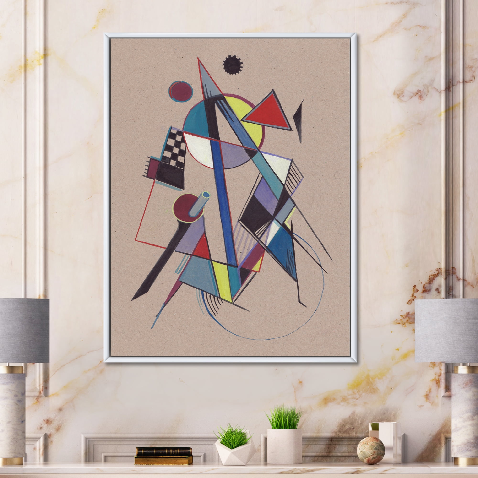 Designart 'Abstract Compositions Of Colored Geometric III' Modern Framed Canvas Wall Art Print