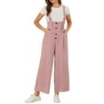 thumbnail image 1 of INSPIRE CHIC Juniors Button Front High Waist Belted Straight Fit Overall Jumpsuit, 1 of 6