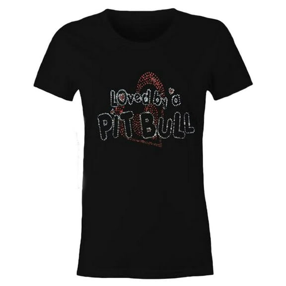 Loved By A Pit Bull Bling Womens Fitted Tee & Gift Bag Multi-pack, Pit Bull Mom