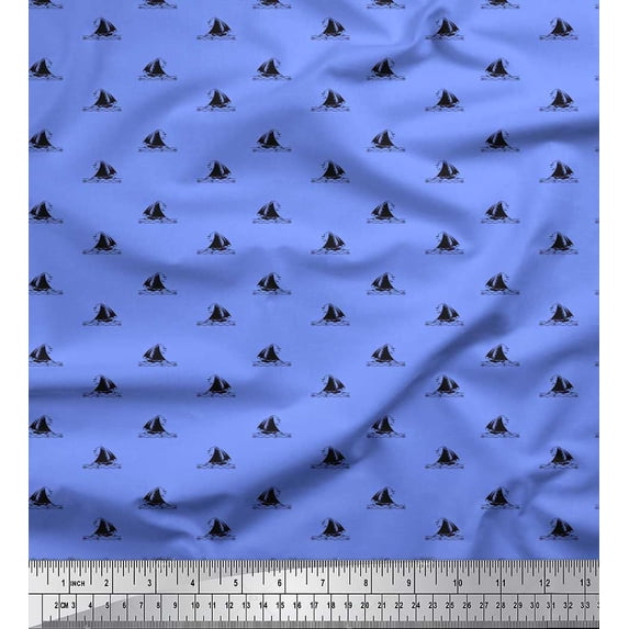 Soimoi Rayon Fabric Waves,Fish & Yacht Shirting Print Fabric by Yard 42 Inch Wide