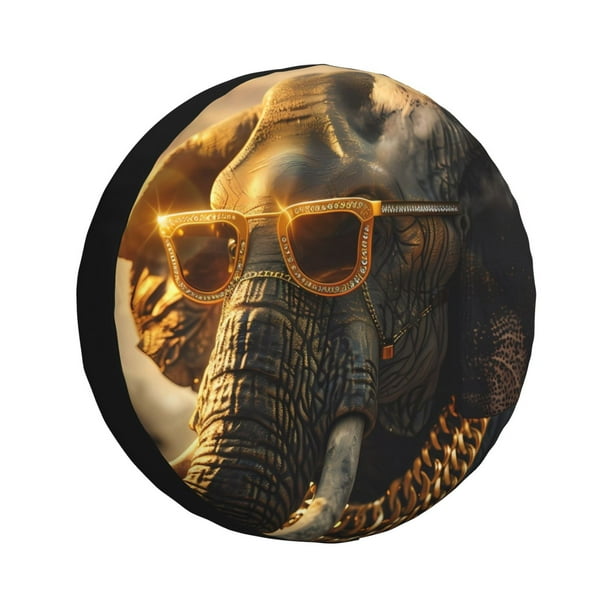 Balery Cool Sunglasses Elephant Art Cubiertas para Neumáticos - Protector Resistente para Neumáticos de Camioneta, SUV, Remolque, Camper y RV-15 inch