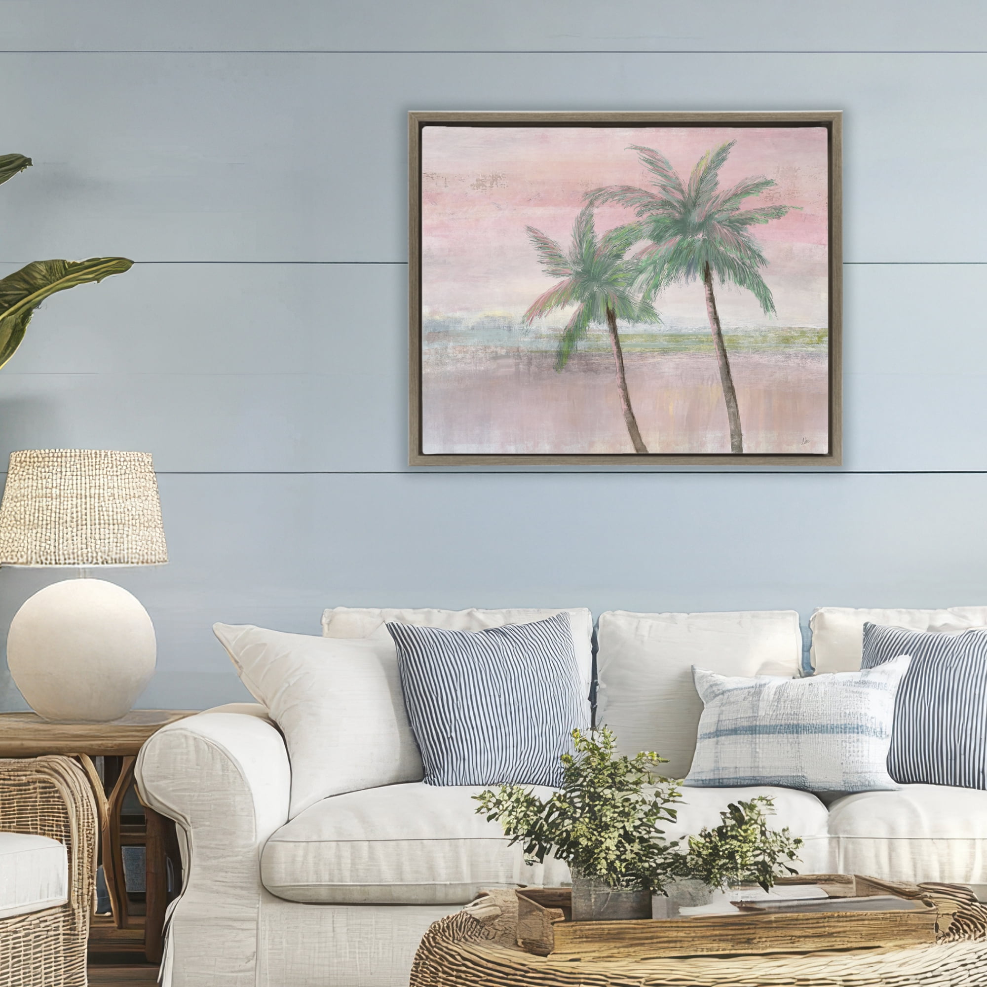 Stupell Industries Sunset Palms at Dusk Brown Framed Floater Canvas Wall Art, design by Nan