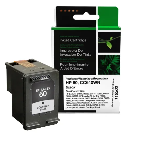 Remanufactured Clover Imaging Black Ink Cartridge compatible with HP 60 (CC640WN)