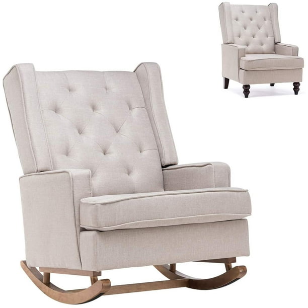 Yoleny Rocking Chair with Two Sets of Legs,Linen Fabric Glider Rocker
