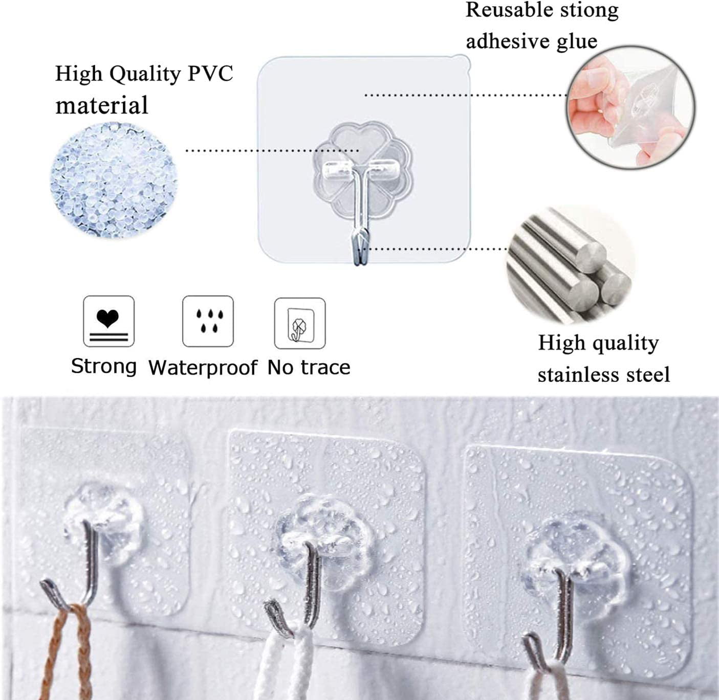 Self Adhesive Wall Hooks, Heavy Duty Sticky Hooks for Hanging Waterproof  Transparent at Rs 1.80/piece, Adhesive Hook in Surat