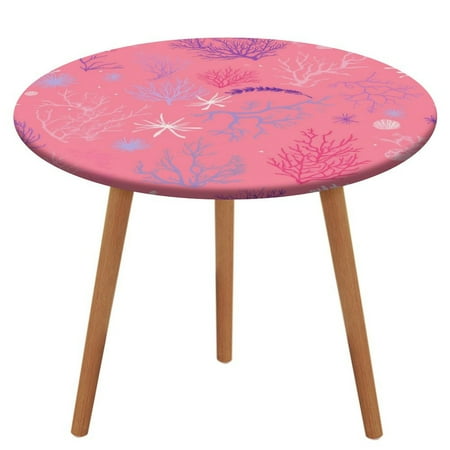 

Pink Coral Reef Pattern Pattern Round Tablecloth Waterproof Elastic Table Clothes for Dining Table Cute Desk Decor Protector Cover M-45 -50