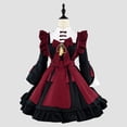 thumbnail image 2 of Ygbgbb Womens Plus Size Maid Outfit Cosplay Dresses Flare Long Sleeve Dresses Button Neck Patchwork Layered Midi Dresses Pleated Bow Tie Waist Dresses Ruffle Tiered Princess Dresses Wine XL, 2 of 5