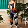 thumbnail image 5 of WTOBBY Women's Casual Loose Fit Vintage Jumpsuit with Halloween Bat Print, Cotton Linen Blend Fabric and Shoulder Strap Design for Retro Style Comfort,Multicolor3XL, 5 of 5
