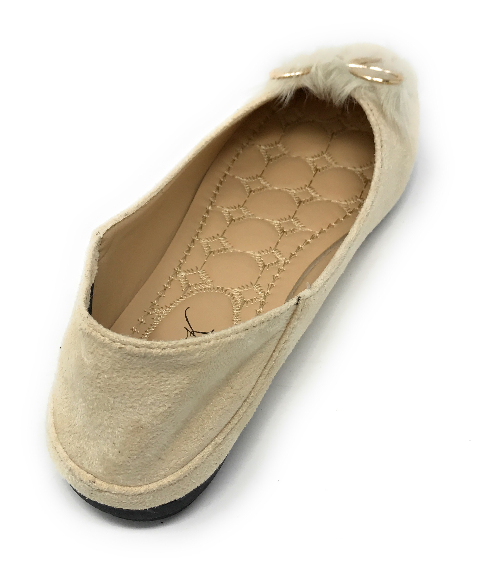Victoria K Women's Foldover Sueded Faux Fur Gold Bow Ballerina Flats