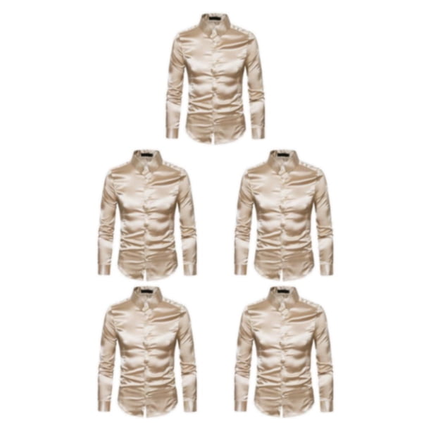 Qarigey Camisa transpirable para hombre Satén con mangas largas - Boda de trabajo o en casa Lavable a máquina en agua fría Caqui de secado Type2 NO2