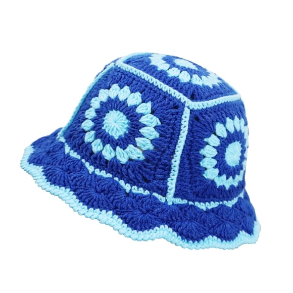 Sombrero de Cubo Plegable de Crochet Hecho a Mano JiaTL WeyJia Azul