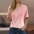 thumbnail image 2 of Moxiu Womens Summer Tops 2025 Dressy Casual Short Sleeve Button V Neck T Shirts Trendy Cute Printed Tees Tunic Blouses Pink,XXL, 2 of 5
