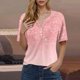 thumbnail image 4 of Blusas de Manga Corta para las Mujeres Impresas Cuello Redondo Casual Top, Blusa de Algodón de Imitación para el Hogar Y Diario, 4 of 5