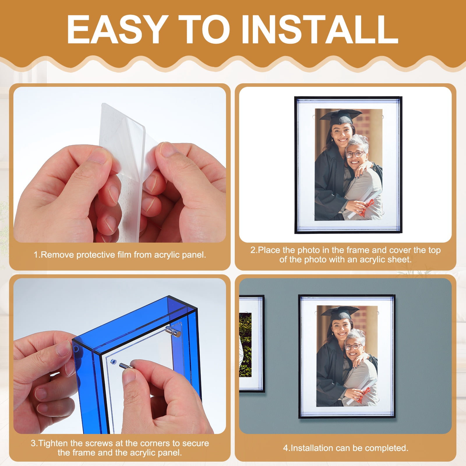 Unique Bargains Acrylic Picture Frame Floating Picture Frames Fluorescent Green 3" x 4"