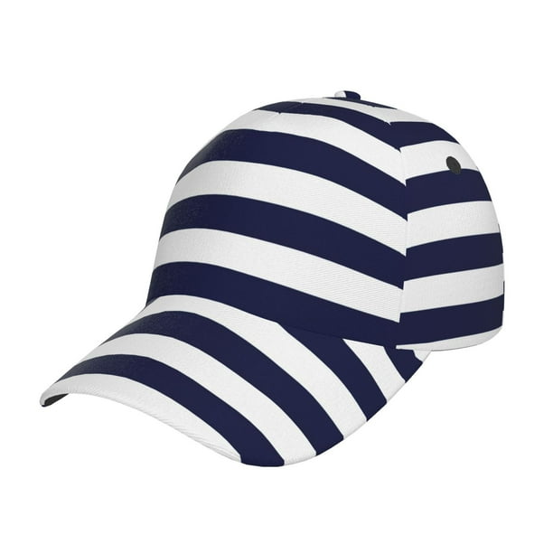 Fotbe Navy Blue And White Stripes Gorro Clásico de Béisbol, Gorra Ajustable con Broche Snapback, Gorro de Exterior de Algodón Suave