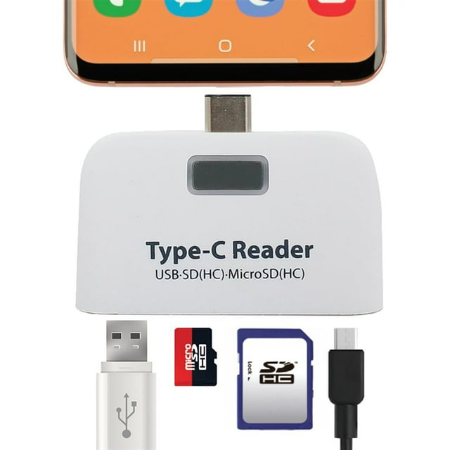 Elink - USB Type-C to USB-A Adapter and SD and Micro SD Card Reader, White