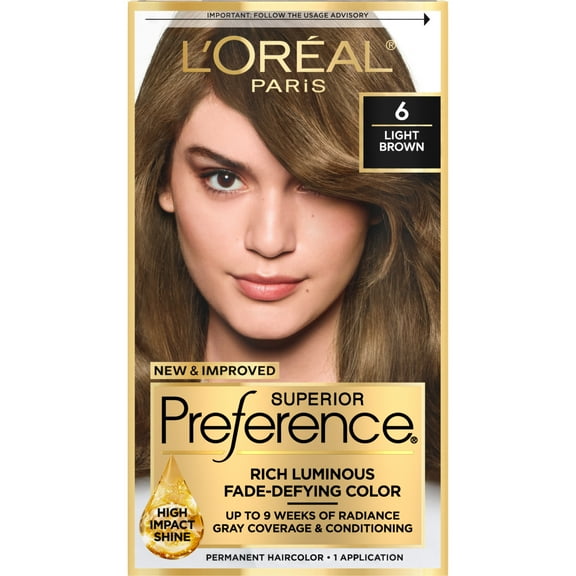 L'Oreal Paris Superior Preference Permanent Hair Color, 6 Light Brown, Fade-Defying, 1 kit