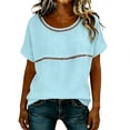 thumbnail image 4 of Women's Tunic for Leggings Women's Hollow out Short Sleeve Blouse Lace Patchwork Summer Flowy Casual Boho Tunic Tops Sky Blue XL, 4 of 6